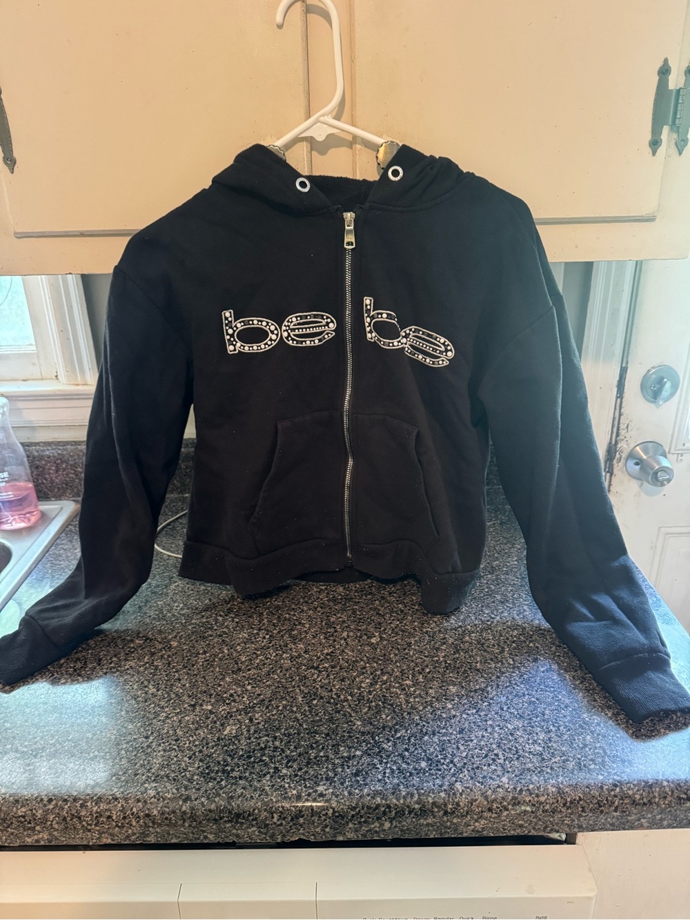 Y2K bebe Black Zip-Up Hoodie Cropped Jacket Sz M